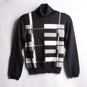 Joinus Black White Gray Geometric Plaid Turtleneck Sweater Academia Prep‎ VTG S